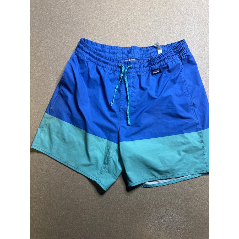 Patagonia Mens Swim Trunks‎ Board Shorts Blue Green Colorblock Elastic Waist M